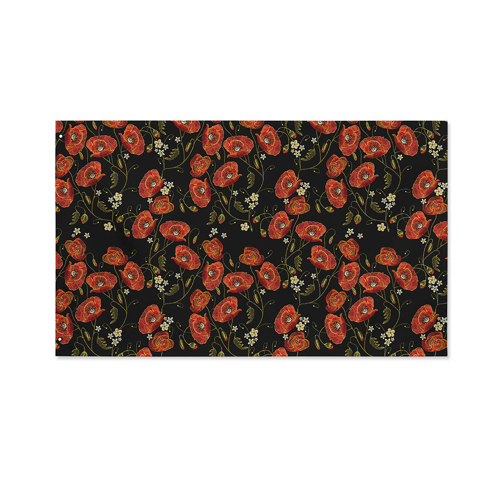 Embroidery Poppy Pattern Print Polyester Flag