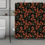 Embroidery Poppy Pattern Print Polyester Shower Curtain