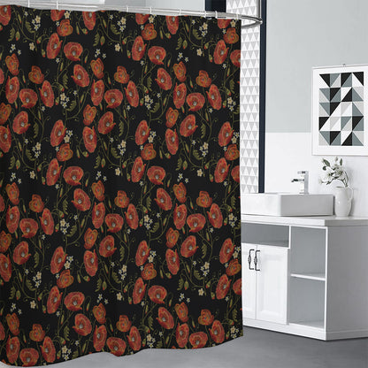 Embroidery Poppy Pattern Print Premium Shower Curtain