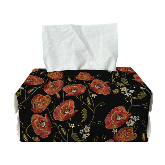 Embroidery Poppy Pattern Print Rectangle Tissue Box Cover