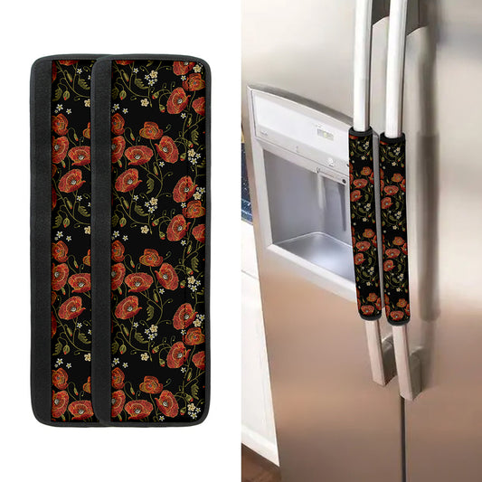 Embroidery Poppy Pattern Print Refrigerator Handle Covers