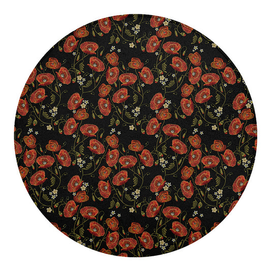 Embroidery Poppy Pattern Print Round Blanket