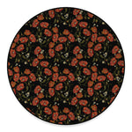 Embroidery Poppy Pattern Print Round Floor Mat