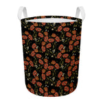Embroidery Poppy Pattern Print Round Laundry Basket
