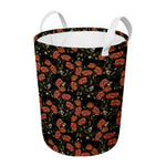 Embroidery Poppy Pattern Print Round Laundry Basket