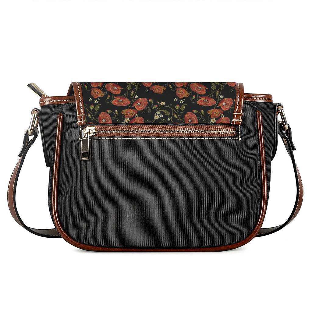 Embroidery Poppy Pattern Print Saddle Bag