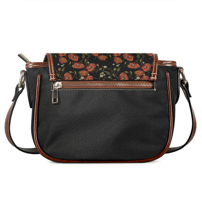 Embroidery Poppy Pattern Print Saddle Bag