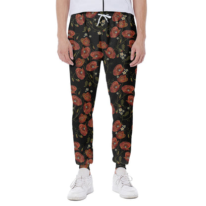Embroidery Poppy Pattern Print Scuba Joggers