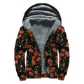 Embroidery Poppy Pattern Print Sherpa Lined Zip Up Hoodie