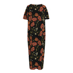 Embroidery Poppy Pattern Print Short Sleeve Long Nightdress