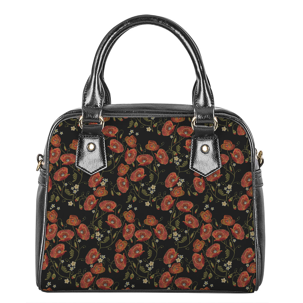 Embroidery Poppy Pattern Print Shoulder Handbag
