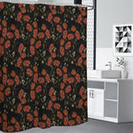 Embroidery Poppy Pattern Print Shower Curtain