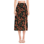 Embroidery Poppy Pattern Print Side Slit Midi Skirt