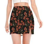 Embroidery Poppy Pattern Print Side Slit Mini Skirt