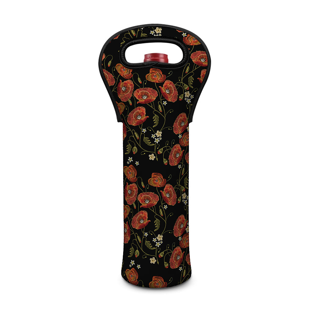 Embroidery Poppy Pattern Print Single Neoprene Wine Tote