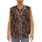 Embroidery Poppy Pattern Print Sleeveless Baseball Jersey