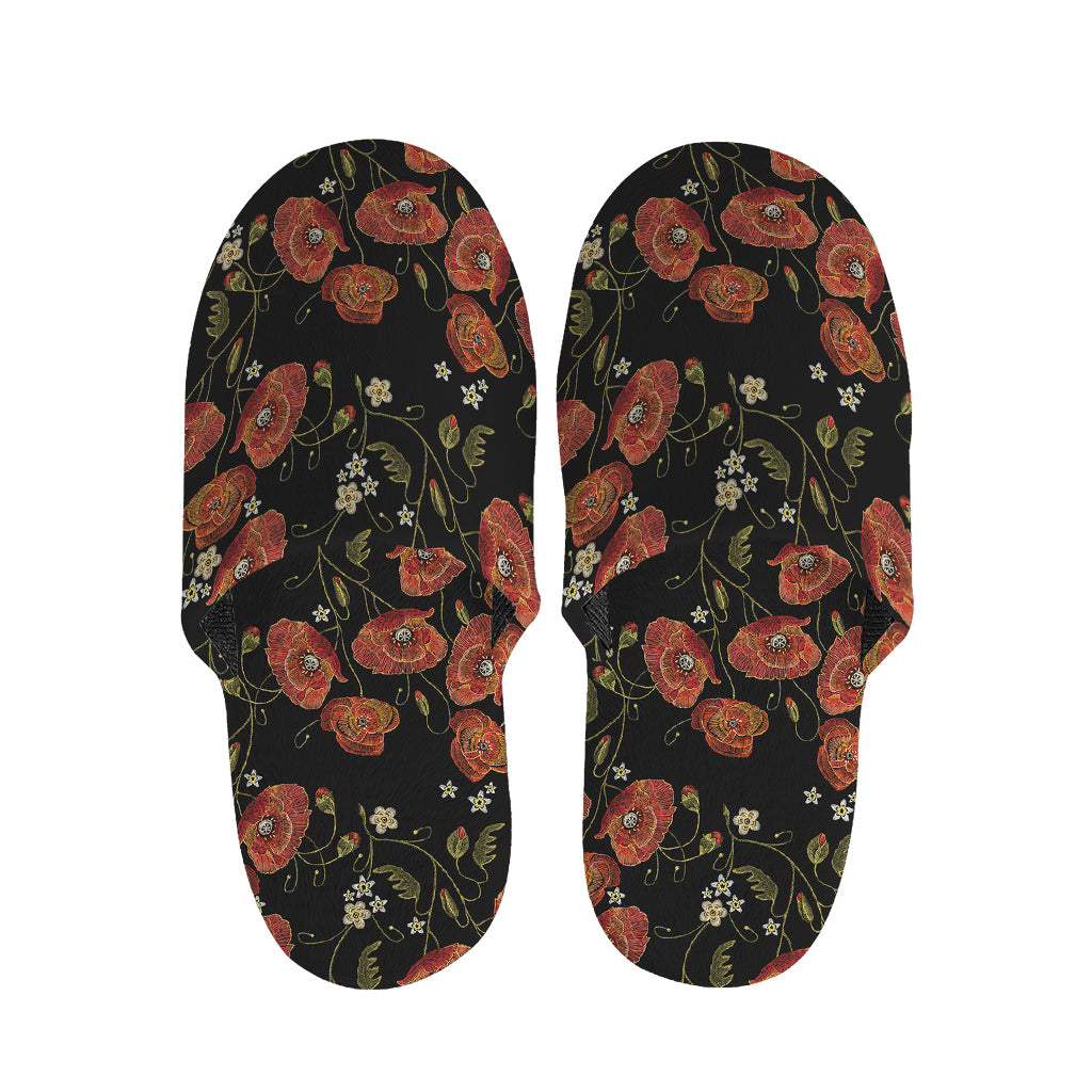 Embroidery Poppy Pattern Print Slippers