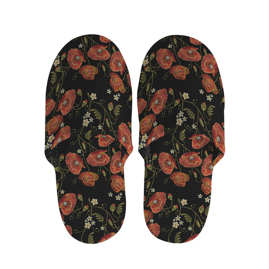 Embroidery Poppy Pattern Print Slippers