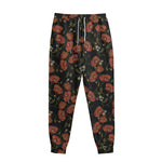 Embroidery Poppy Pattern Print Sweatpants