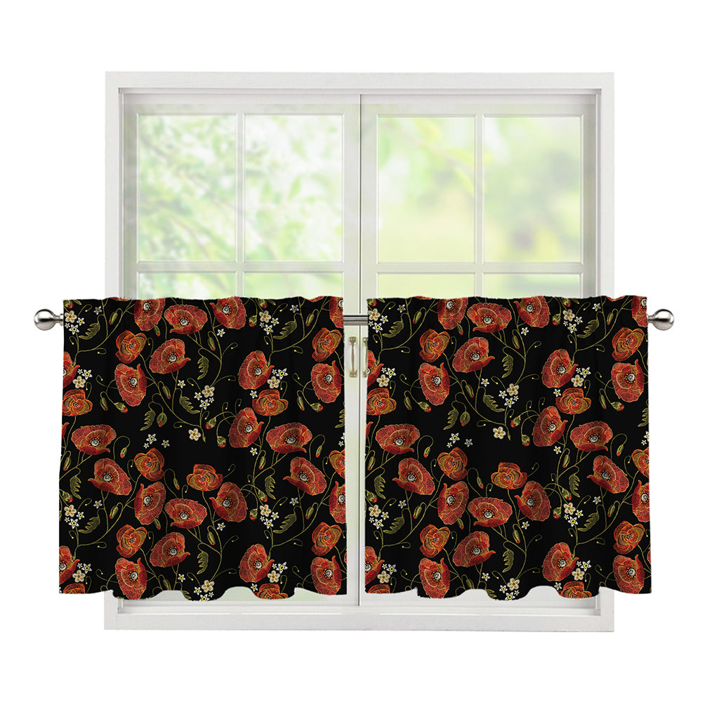 Embroidery Poppy Pattern Print Tier Curtains