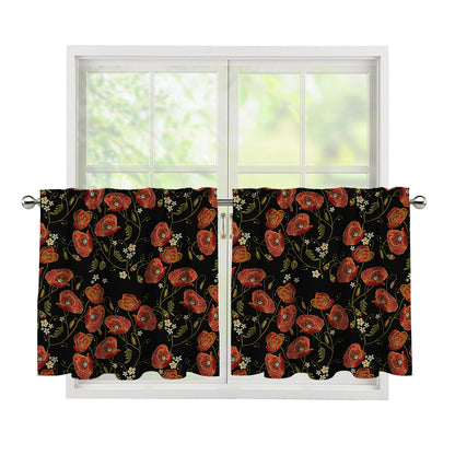 Embroidery Poppy Pattern Print Tier Curtains