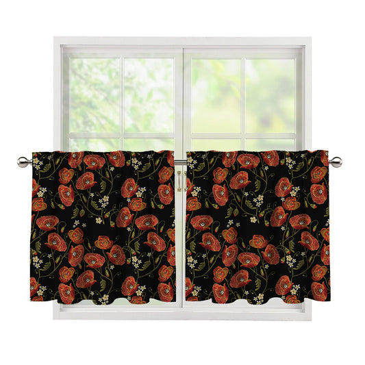 Embroidery Poppy Pattern Print Tier Curtains