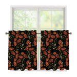 Embroidery Poppy Pattern Print Tier Curtains