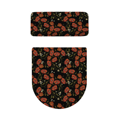Embroidery Poppy Pattern Print Toilet Lid And Tank Cover Set