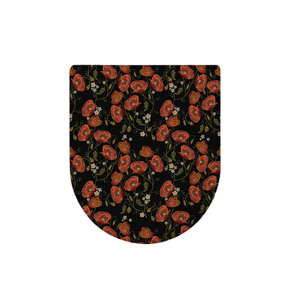 Embroidery Poppy Pattern Print Toilet Lid Cover