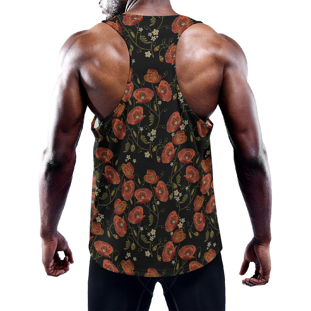 Embroidery Poppy Pattern Print Training Tank Top