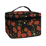 Embroidery Poppy Pattern Print Travel Makeup Bag