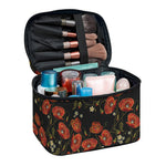 Embroidery Poppy Pattern Print Travel Makeup Bag