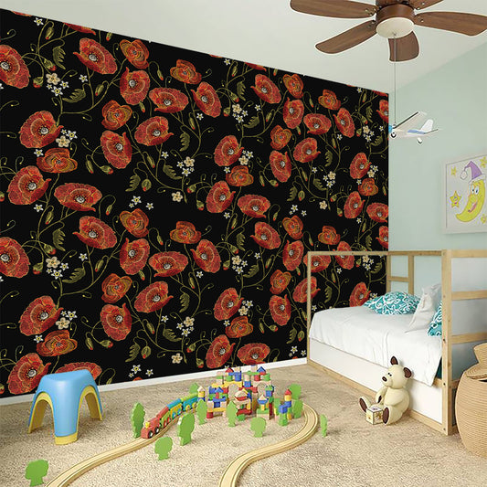 Embroidery Poppy Pattern Print Wall Sticker