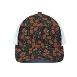 Embroidery Poppy Pattern Print White Mesh Trucker Cap