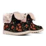 Embroidery Poppy Pattern Print Winter Boots