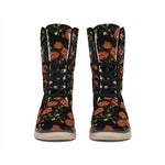Embroidery Poppy Pattern Print Winter Boots