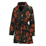 Embroidery Poppy Pattern Print Women's Bathrobe