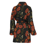 Embroidery Poppy Pattern Print Women's Bathrobe