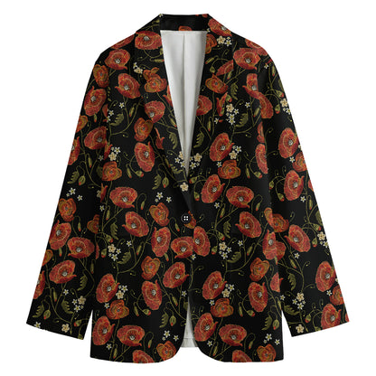 Embroidery Poppy Pattern Print Women's Blazer