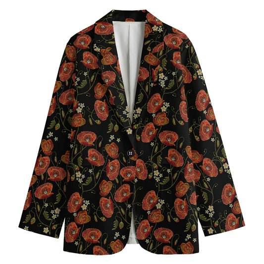 Embroidery Poppy Pattern Print Women's Blazer