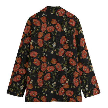 Embroidery Poppy Pattern Print Women's Blazer