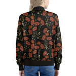 Embroidery Poppy Pattern Print Women's Bomber Jacket