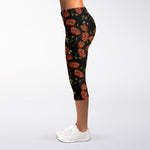 Embroidery Poppy Pattern Print Women's Capri Leggings