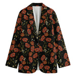 Embroidery Poppy Pattern Print Women's Cotton Blazer
