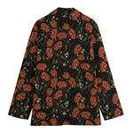 Embroidery Poppy Pattern Print Women's Cotton Blazer