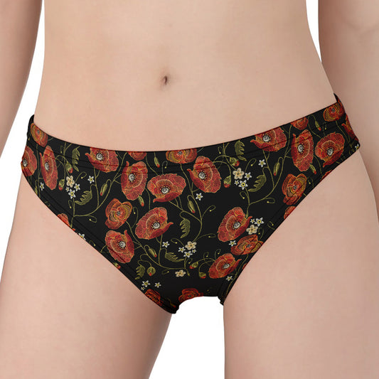 Embroidery Poppy Pattern Print Women's Panties