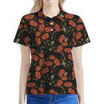 Embroidery Poppy Pattern Print Women's Polo Shirt