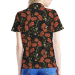 Embroidery Poppy Pattern Print Women's Polo Shirt