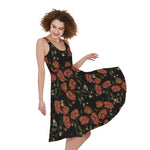 Embroidery Poppy Pattern Print Women's Sleeveless Dress