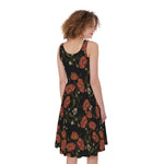 Embroidery Poppy Pattern Print Women's Sleeveless Dress